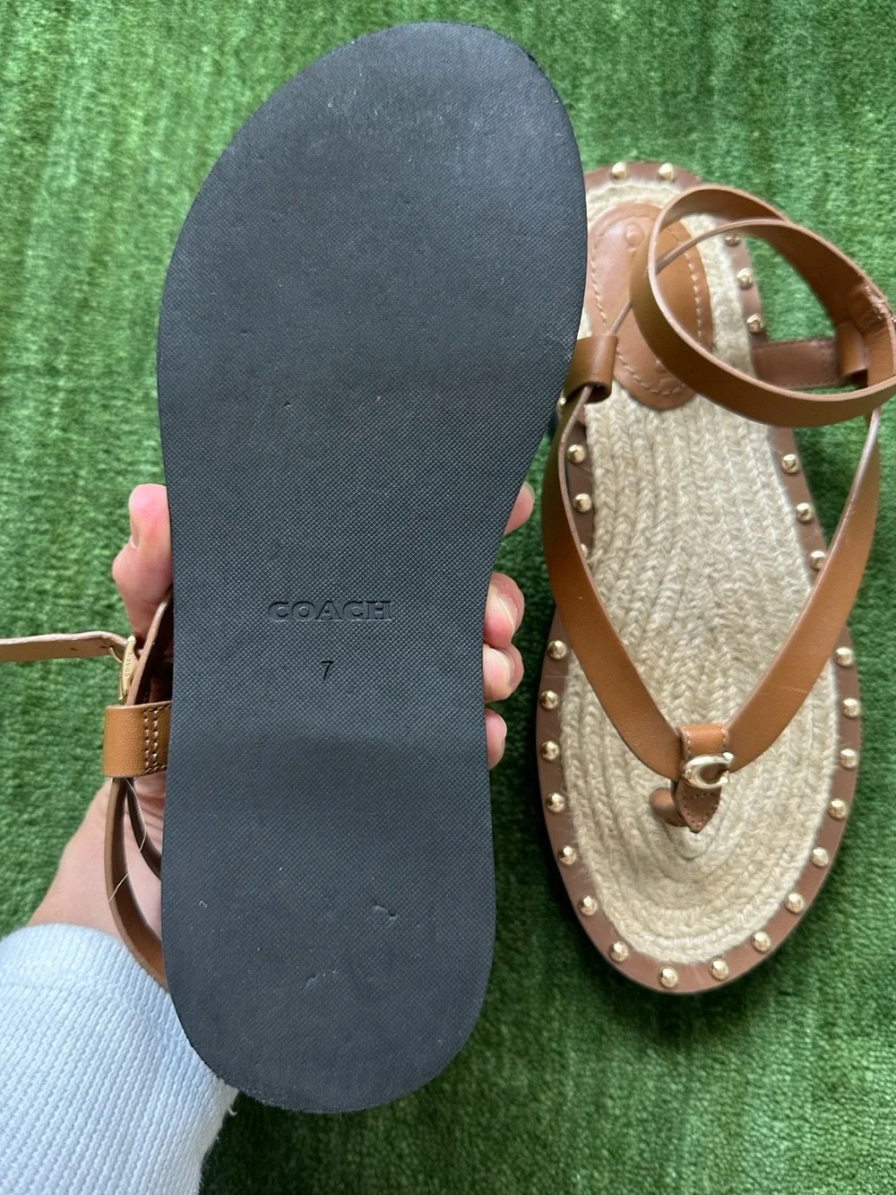 COACH Gracey Leather Espadrille Thong Sandals